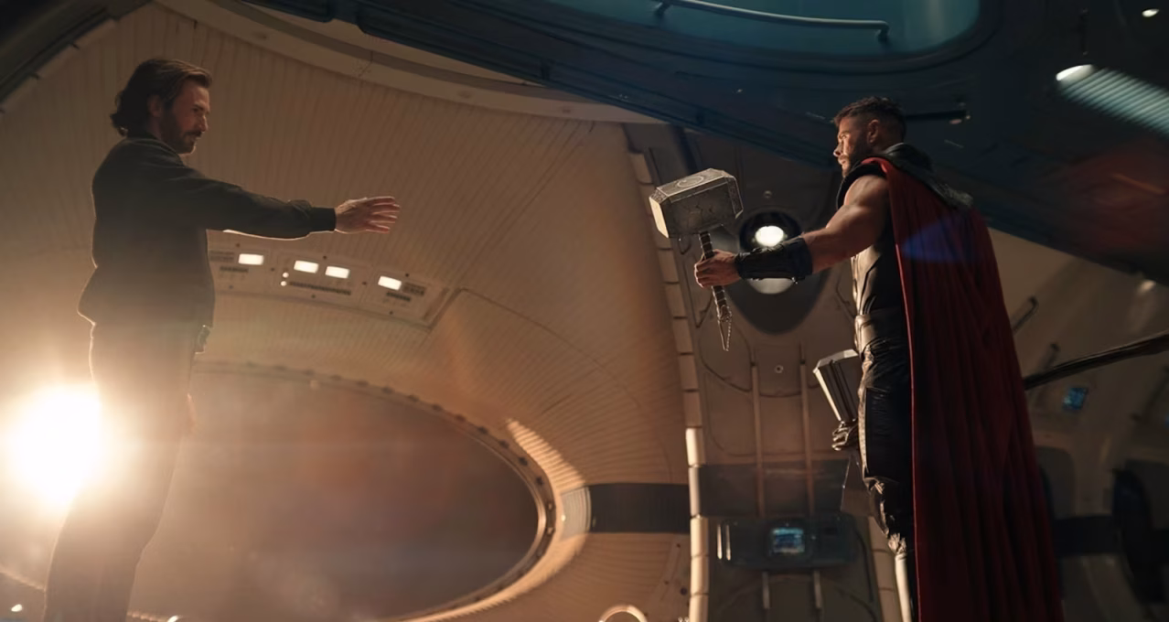 Screenshot of Chris Evans and Chris Hemsworth as Captain America and Thor in a scene from Avengers: Doomdsday.